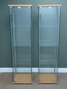 Pair of square glazed tall display cabinets, six shelves, W43cm, H163cm,