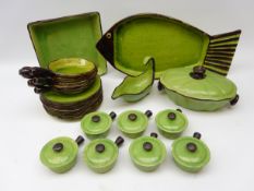 French green glazed dinner service by Etienne Noel comprising nine plates,