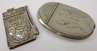 Late Victorian silver-plated pocket snuff box and Victorian silver-plated embossed notepad (2)