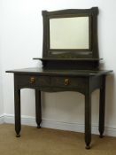 Arts & Crafts green stain ash dressing table, rectangular swing mirror, two drawers, W107cm, H146cm,