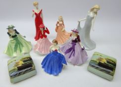 Three Royal Worcester Floral Ladies figures; August, September and October,