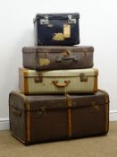 Early 20th century wooden bound travelling trunk (W87cm, H44cm,