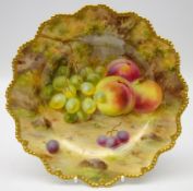 1919 Royal Worcester shaped cabinet plate, painted with fruit by Frank Roberts,