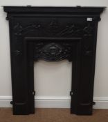 Cast iron fire insert with moulded floral detailing, 'The Gallery', W86cm,