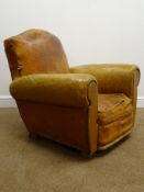 Early 20th century gentleman's tan leather club armchair,
