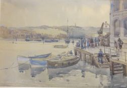 Fishing Boats by the Quayside, watercolour signed and dated '98 by Tom Simpson (British fl.