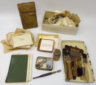 Collection of vintage gilding supplies including packets of gold & silver leaf, gold bronze powder,