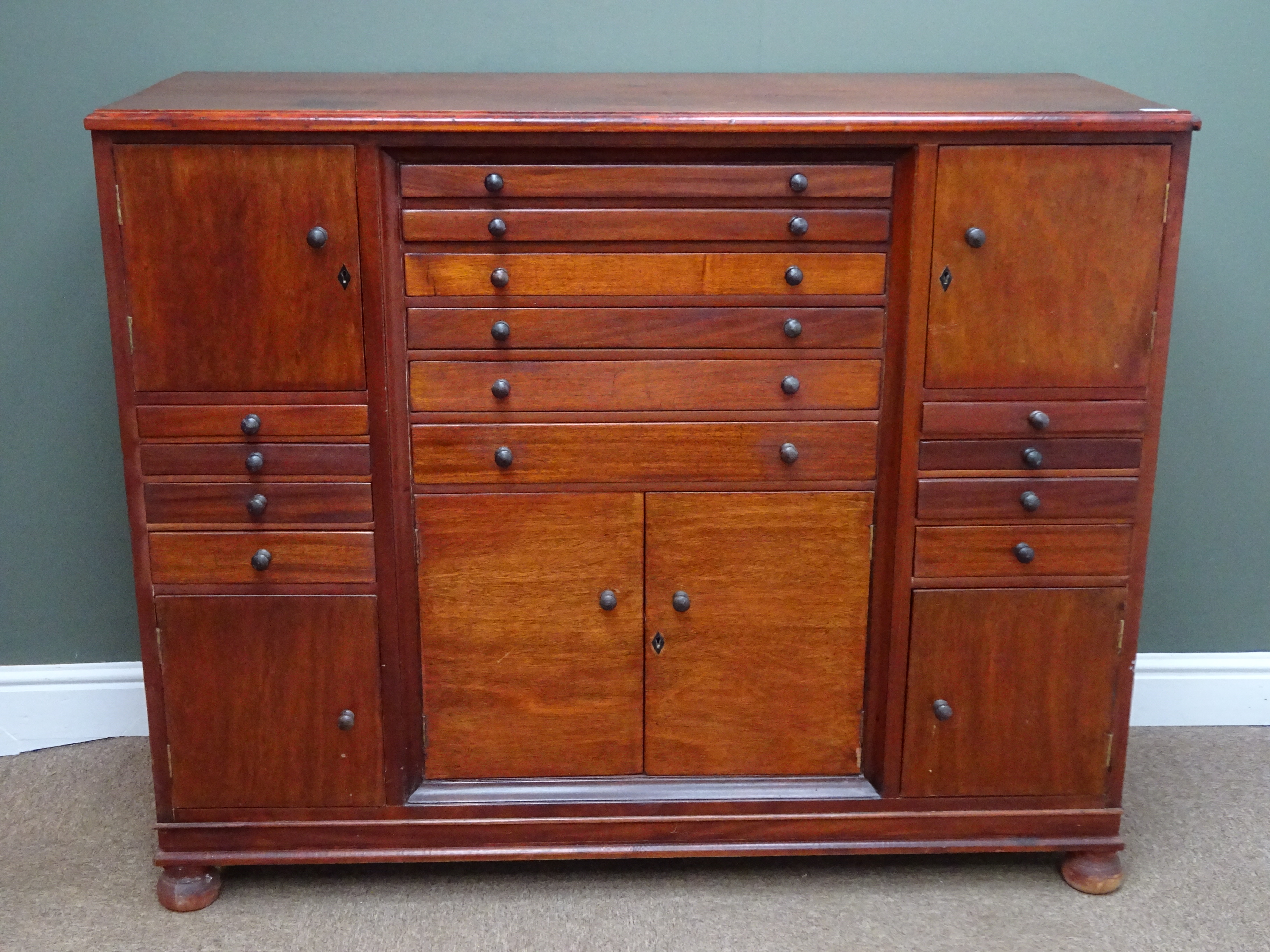 Edwardian mahogany specimen cabinet, moulded top, six long and eight graduating drawers, - Image 2 of 4