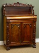 Victorian mahogany Chiffonier, raised back with shell carving above single shelf, scrolled supports,