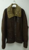 Panelled leather 'Fyling' jacket with beige sheepskin lining, by Corher,