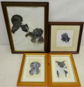 Studies of Dogs, four contemporary watercolours, one signed with monogram and dated 1995,