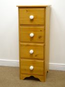 Solid Pine chest, four drawers, solid end shaped supports, W43cm, H112cm,