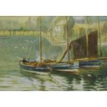 Whitby Coble in a Harbour, watercolour signed by John Wynn Williams (British fl.