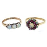 9ct gold opal and garnet cluster ring,