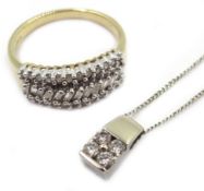 9ct gold diamond ring, hallmarked and white gold diamond pendant necklace,