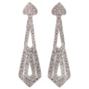 Pair of white gold Art Deco style diamond pendant earrings,