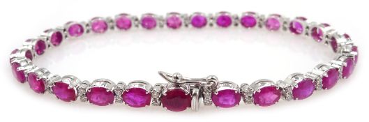 18ct white gold ruby and diamond bracelet, stamped 750, rubies approx 11.5 carat, diamonds approx 0.