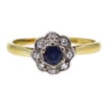 Gold sapphire and diamond cluster ring,