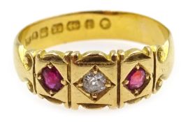 Victorian 22ct gold ruby and diamond ring, Birmingham 1883,