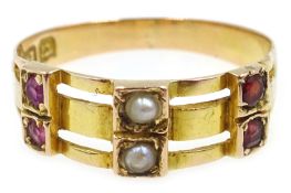 Edwardian gold seed pearl, pink tourmaline and garnet ring,