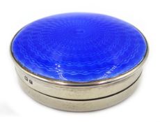 Silver and blue guilloche enamel compact,