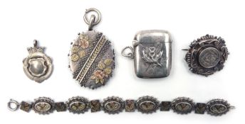 Silver vesta case and medal hallmarked, bracelet, Victorian locket,