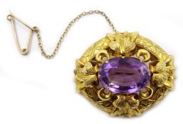 Victorian gold oval amethyst brooch,