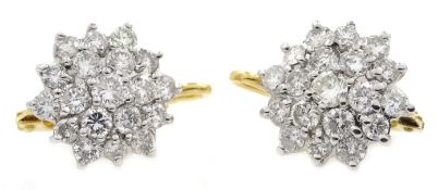 Pair of 18ct gold diamond cluster earrings, hallmarked, diamonds approx 1.