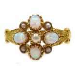 Silver-gilt opal and pearl ring,