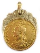 1887 gold two pound coin with 15ct gold (tested) soldered pendant mount Condition Report