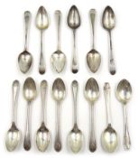 Two sets of six silver teaspoons and a pair 5.