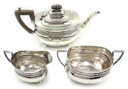 Edwardian silver three piece tea set by Harrison Brothers and Howson,