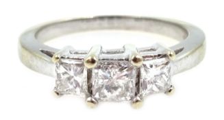 White gold three stone princess cut diamond ring,