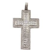 White gold pave and round brilliant cut diamond cross pendant, stamped 18K 750,