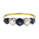 18ct gold (tested) five stone sapphire and diamond ring Condition Report Approx 1.