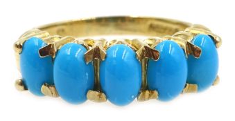 Gold five stone turquoise ring, hallmarked 9ct Condition Report Approx 3.