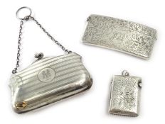 Edwardian silver card case, curved with bright cut scroll decoration by Samuel M Levi Birmingham,