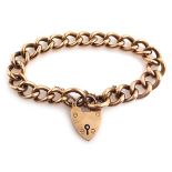 Victorian 9ct rose gold curb link braclet with locket clasp,