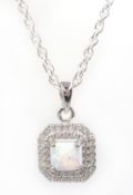 Silver opal and cubic zirconia pendant necklace,