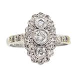 White gold diamond panel ring, with diamond shoulders,