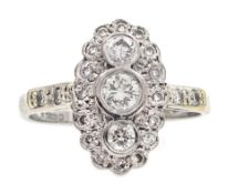 White gold diamond panel ring, with diamond shoulders,