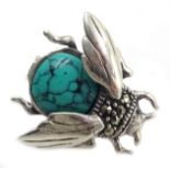 Silver turquoise and marcasite bug brooch,