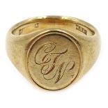 Gold signet ring, inscribed CJN, hallmarked 9ct, approx 9.