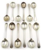 Set of twelve silver soup spoons by C W Fletcher & Son Ltd, Sheffied 1921,