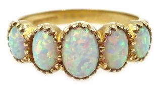Gold five stone opal ring, hallmarked 9ct Condition Report Approx 3.