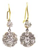Pair of Edwardian gold diamond cluster, pendant earrings Condition Report Approx 3.