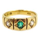 Three stone emerald and diamond Gypsy ring,