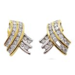 Pair of yellow and white gold diamond crossover earrings,