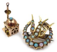 Victorian gold opal swallow pendant/brooch, stamped 15 and gold palace charm,