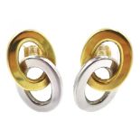 Pair of 18ct yellow and white gold link earrings,